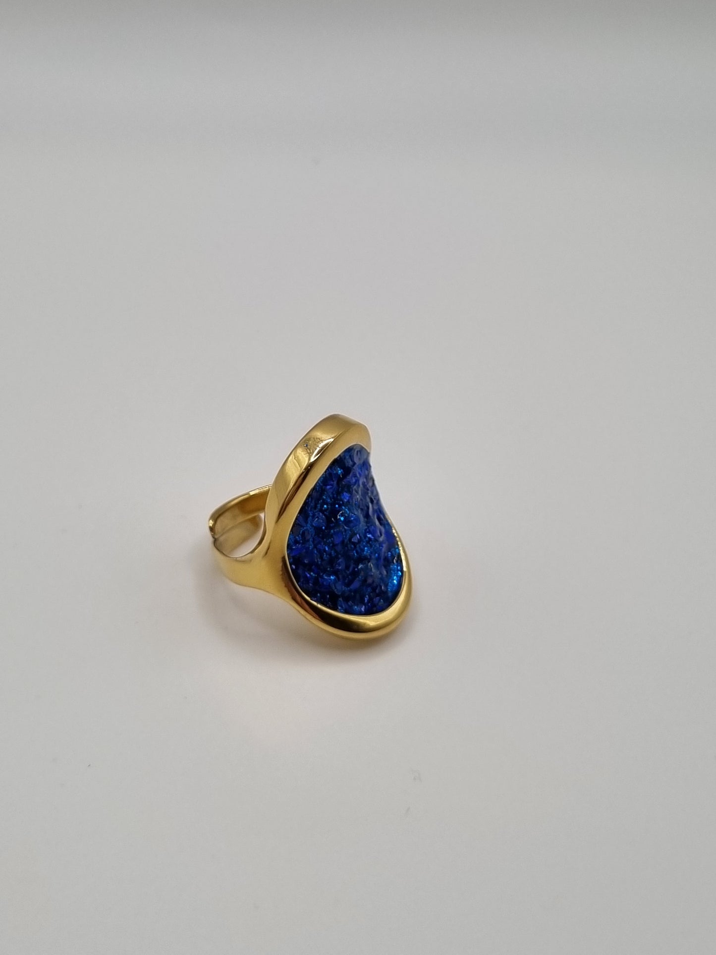 Bague bleu taille adaptable doré