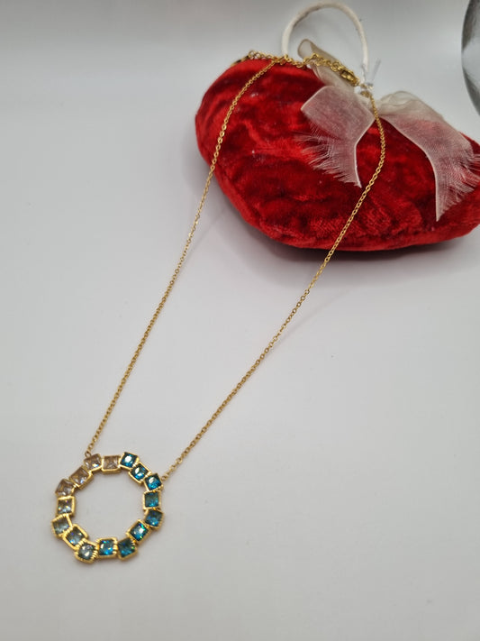 Collier ras de cou élégant blanc/turquoise